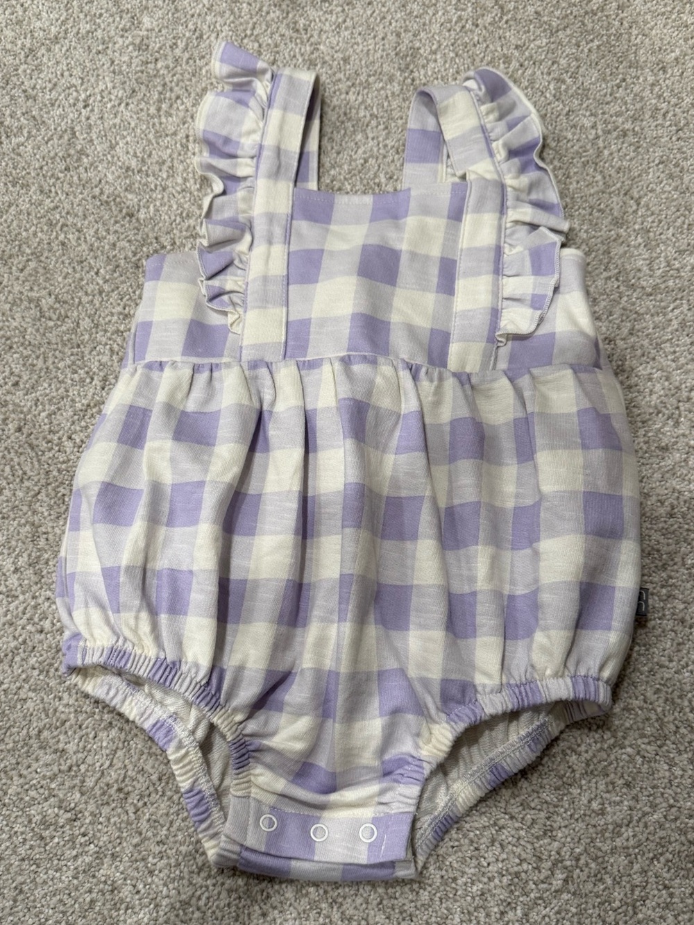 Modern Moments Lilac Gingham Ruffle Strap Baby One-Piece Romper
